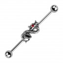 Red Strass Eye Dragoon Industrial Straight Barbell Ring