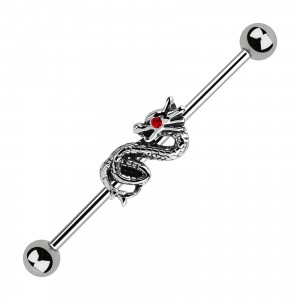 Red Strass Eye Dragoon Industrial Straight Barbell Ring