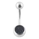 Belly Bar Navel Button Ring w/ Balls & Black Crystal Strass