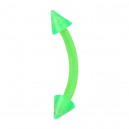 Two Spikes Green Eyebrow Curved Bar Bioflex Ring