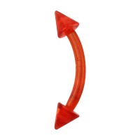 Two Spikes Red Eyebrow Curved Bar Bioflex Ring