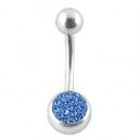 Belly Bar Navel Button Ring w/ Balls & Light Blue Crystal Strass