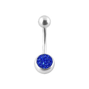 Belly Bar Navel Button Ring w/ Balls & Navy Blue Crystal Strass