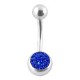 Belly Bar Navel Button Ring w/ Balls & Navy Blue Crystal Strass