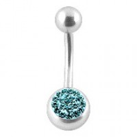 Belly Bar Navel Button Ring w/ Balls & Turquoise Crystal Strass
