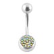 Belly Bar Navel Button Ring w/ Balls & Rainbow Crystal Strass