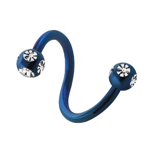 Spiral-Piercing Eloxiert Blau 5 Strass Wei&szlig;