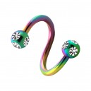 Spiral-Piercing Eloxiert Mehrfarbig 5 Strass Weiß