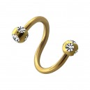 Spiral-Piercing Eloxiert Golden 5 Strass Wei&szlig;