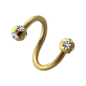 Spiral-Piercing Eloxiert Golden 5 Strass Wei&szlig;