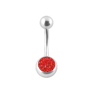 Belly Bar Navel Button Ring w/ Balls & Red Crystal Strass