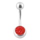 Belly Bar Navel Button Ring w/ Balls & Red Crystal Strass