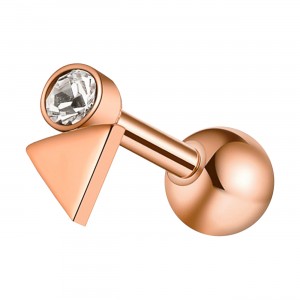 Helix- / Tragus-Piercing Stahl 316L Gold Rosa Kleines Dreieck & Strass Wei&szlig;
