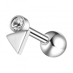 Helix- / Tragus-Piercing Stahl 316L Metallisiert Kleines Dreieck & Strass Weiß