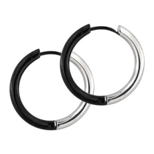 Ohrring 316L Einfacher Ring Zweifarbig Metallisiert / Schwarz