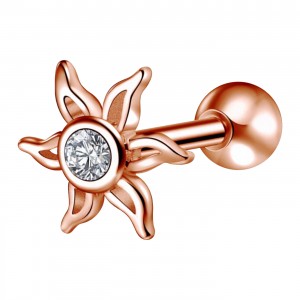 Helix- / Tragus-Piercing Stahl 316L Gold Rosa Sonne & Strass Wei&szlig;