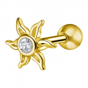 Helix- / Tragus-Piercing Stahl 316L Golden Sonne & Strass Wei&szlig;
