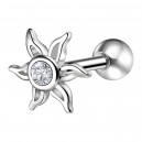 Helix- / Tragus-Piercing Stahl 316L Metallisiert Sonne & Strass Wei&szlig;