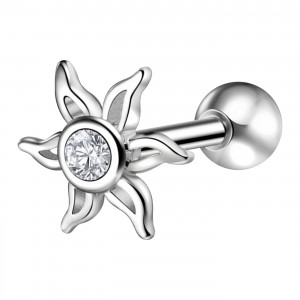 Helix- / Tragus-Piercing Stahl 316L Metallisiert Sonne & Strass Weiß