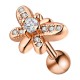 Helix- / Tragus-Piercing Stahl 316L Gold Rosa Schmetterling & 11 Weiße Strass