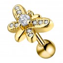 Helix- / Tragus-Piercing Stahl 316L Golden Schmetterling & 11 Wei&szlig;e Strass