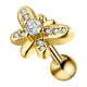 Helix- / Tragus-Piercing Stahl 316L Golden Schmetterling & 11 Weiße Strass