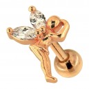 Tragus- / Helix-Piercing Stahl 316L Eloxiert Gold Rosa Fee & Strass