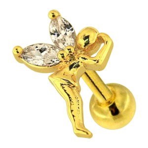 Tragus- / Helix-Piercing Stahl 316L Eloxiert Golden Fee & Strass