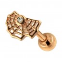 Tragus- / Helix-Piercing Stahl 316L Eloxiert Gold Rosa Spinnennetz & Strass