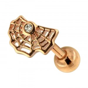 Tragus- / Helix-Piercing Stahl 316L Eloxiert Gold Rosa Spinnennetz & Strass
