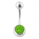 Belly Bar Navel Button Ring w/ Balls & Light Green Crystal Strass