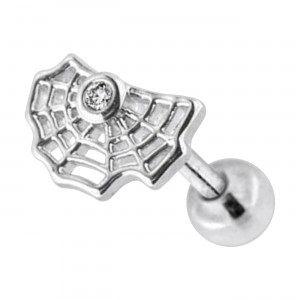 Tragus- / Helix-Piercing Stahl 316L Metallisiert Spinnennetz & Strass