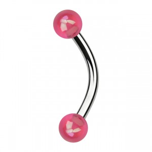 Balls Pink Shimmering Effect Acrylic Eyebrow Curved Bar Ring