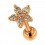 Helix- / Tragus-Piercing Stahl 316L Gold Rosa Blume & 6 Wei&szlig;e Strass