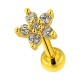 Piercing Tragus / Helix Stahl 316L Golden Blume & 6 Weiße Strass