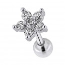 Helix- / Tragus-Piercing Stahl 316L Metallisiert Blume & 6 Weiße Strass