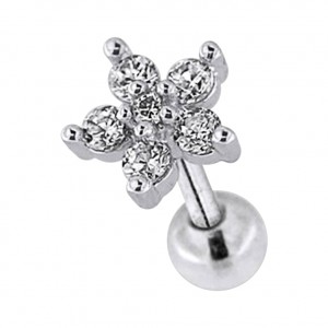 Helix- / Tragus-Piercing Stahl 316L Metallisiert Blume & 6 Weiße Strass