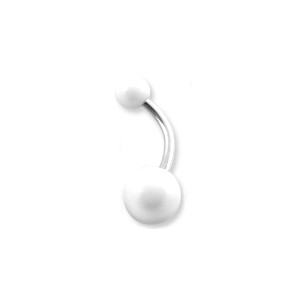 White Acrylic Belly Bar Navel Button Ring w/ Balls