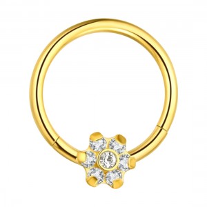 Daith-Piercing Segment-Ring Eloxiert Gold Blume 7 Weiße Strasssteine