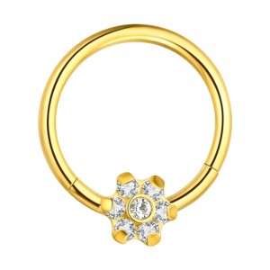 Flower 7 White Strass Gold Anodized Segment Ring Daith Piercing