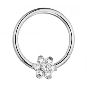 Daith-Piercing Segment-Ring Metallisiert Blume 7 Weiße Strasssteine