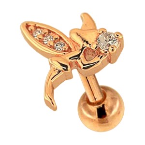 Tragus- / Helix-Piercing Stahl 316L Eloxiert Gold Rosa Hexe & Strass