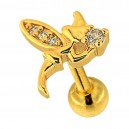 Tragus- / Helix-Piercing Stahl 316L Eloxiert Golden Hexe & Strass