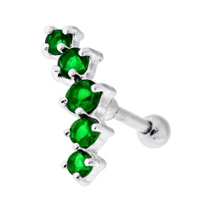 Helix-Piercing Knorpel 925 Silber Kurve 5 Strass Dunkelgr&uuml;n