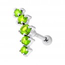 5 Light Green Strass Curve 925 Silver Cartilage Ring Helix Piercing