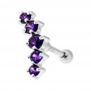 5 Dark Purple Strass Curve 925 Silver Cartilage Ring Helix Piercing