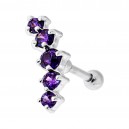 Helix-Piercing Knorpel 925 Silber Kurve 5 Strass Dunkellila
