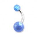 Transparent Light Blue Acrylic Belly Bar Navel Button Ring w/ Balls