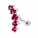Helix-Piercing Knorpel 925 Silber Kurve 5 Strass Dunkelrosa