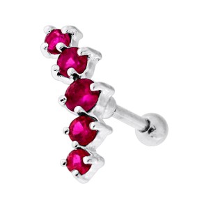 Helix-Piercing Knorpel 925 Silber Kurve 5 Strass Dunkelrosa